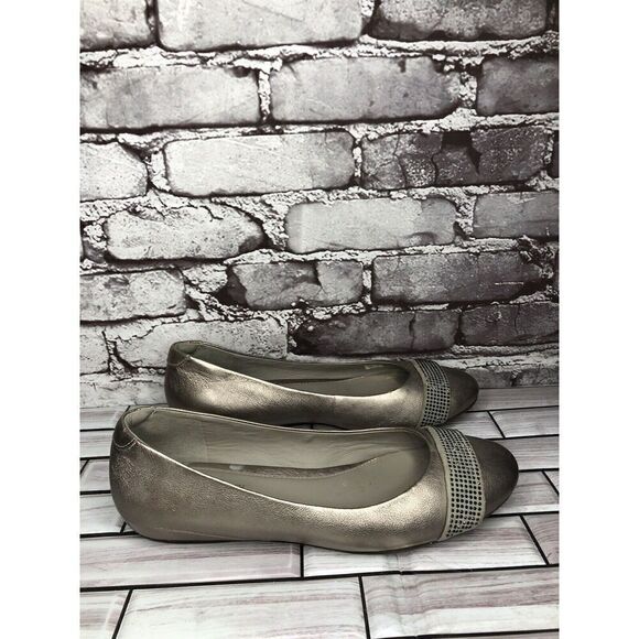 Ecco Silver Pewter Leather Rhinestone Ballet Flats Shoes Women’s Sz 40EU/9M US - Picture 6 of 16